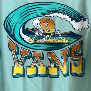 Vans tshirt skeleton surfing teal color size small 100% cotton